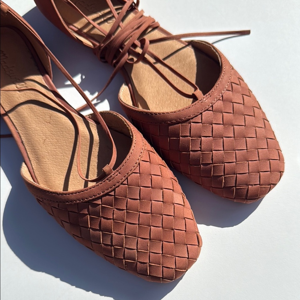 Madewell Woven Leather Flats in Rust